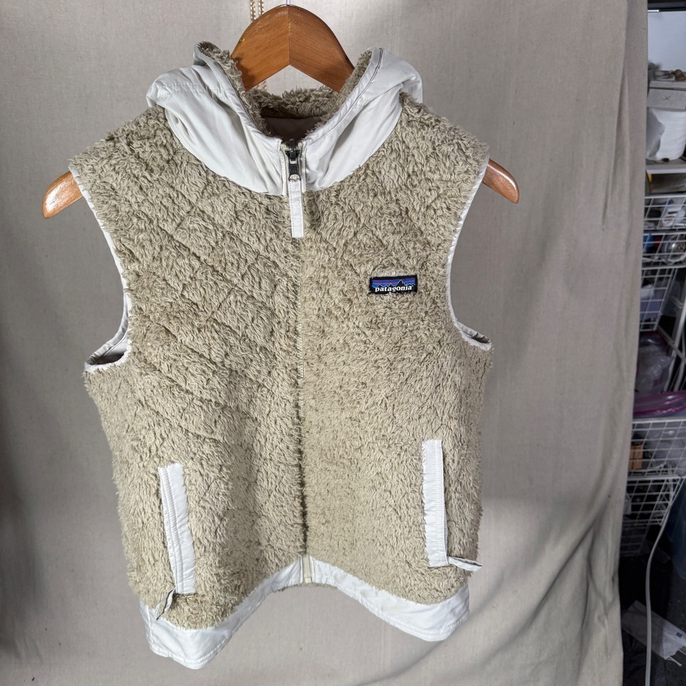 Patagonia Reversible Fleece Hooded Vest‎ Beige Cream Women Size Small